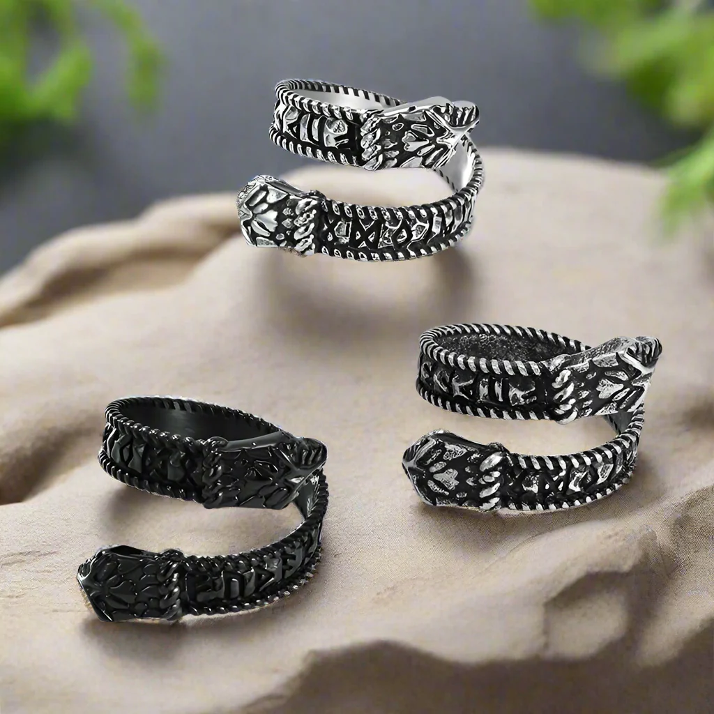 Nordic Two-Headed Snake Stainless Steel Viking Open Ring
