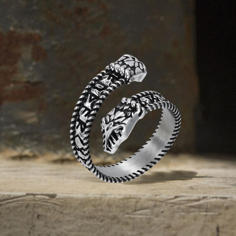 Nordic Two-Headed Snake Stainless Steel Viking Open Ring