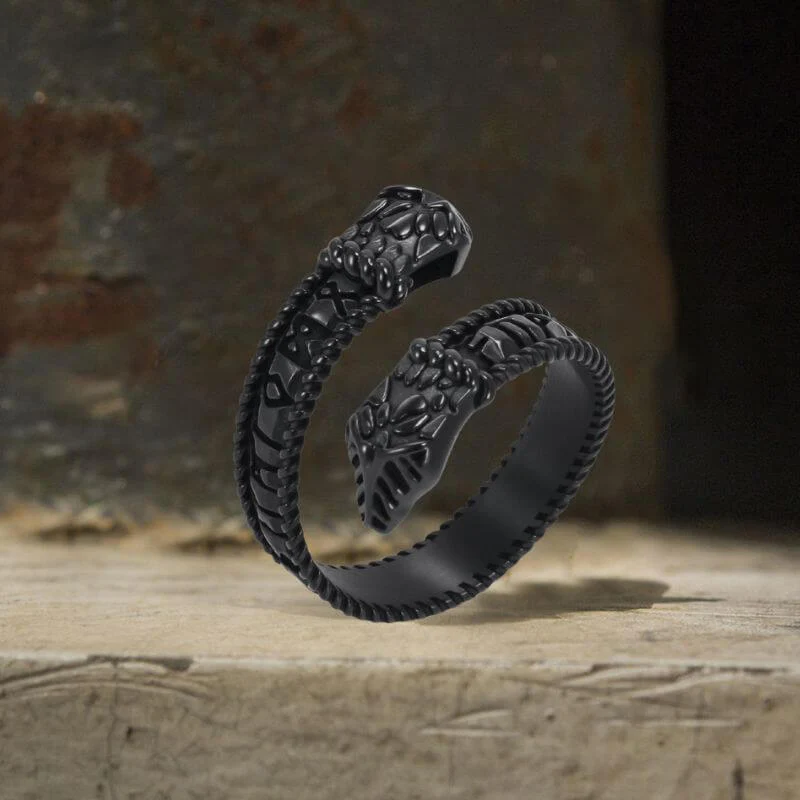 Nordic Two-Headed Snake Stainless Steel Viking Open Ring