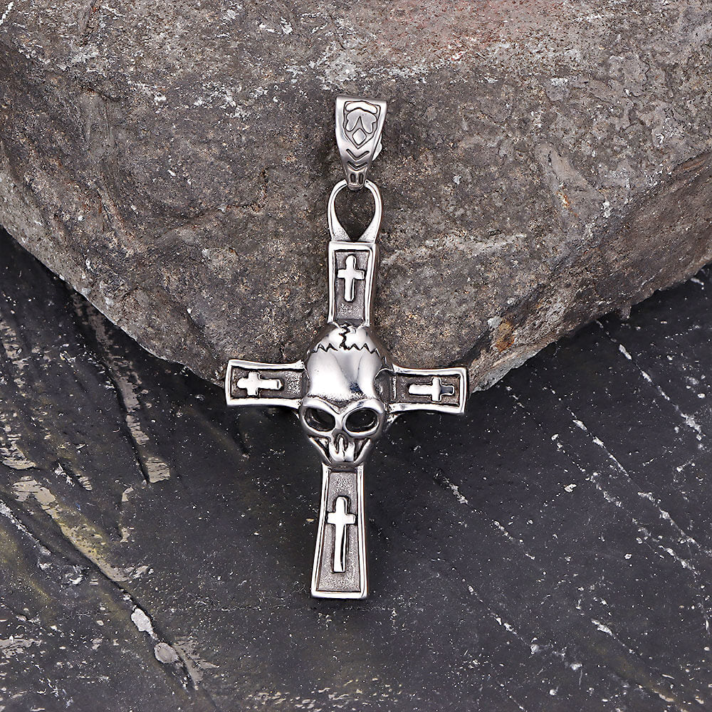Hip Hop Skull Cross Stainless Steel Pendant