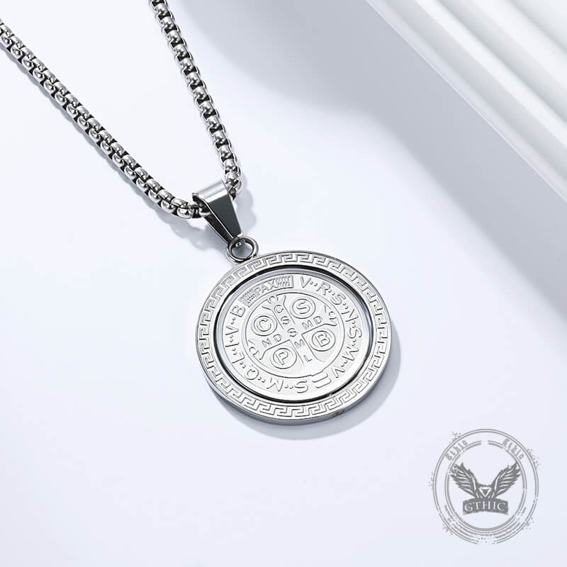 St. Benedict Double-Sided Rotating Stainless Steel Amulet Pendant