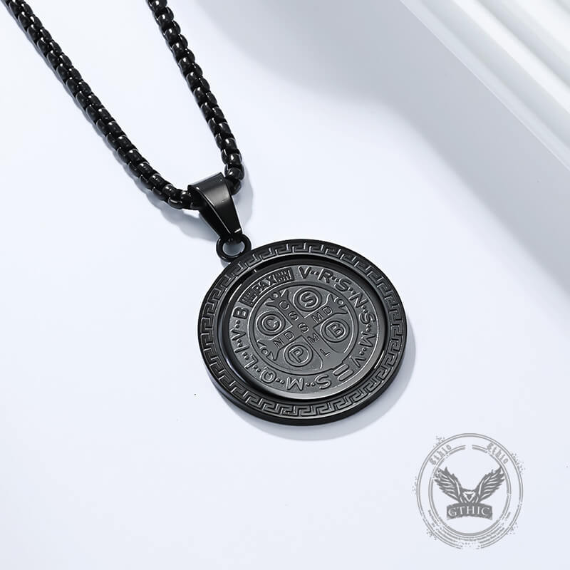 St. Benedict Double-Sided Rotating Stainless Steel Amulet Pendant