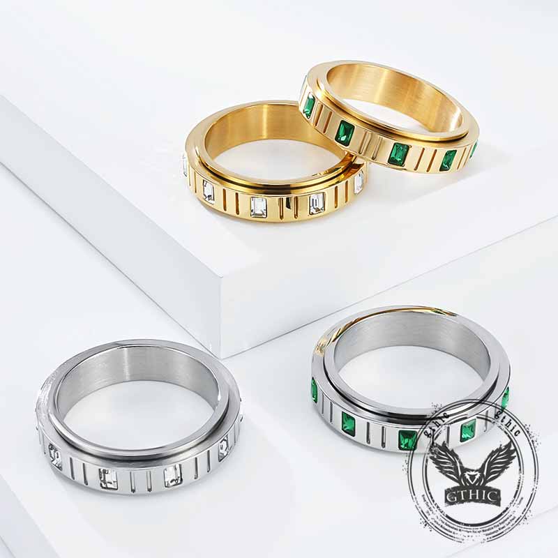Minimalist Zircon Inlaid Stainless Steel Spinner Ring