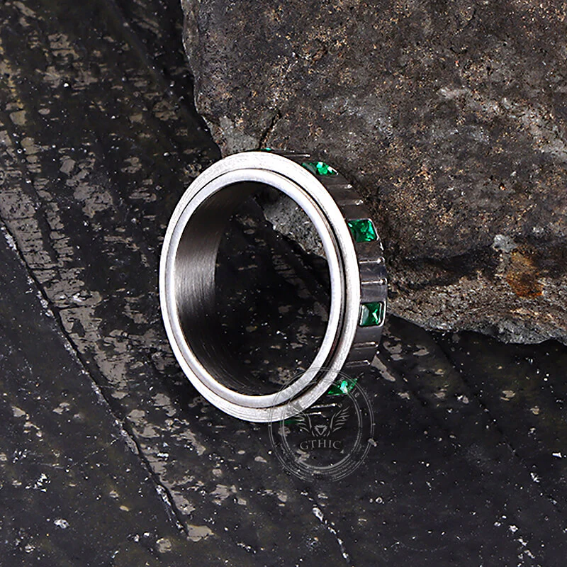 Minimalist Zircon Inlaid Stainless Steel Spinner Ring