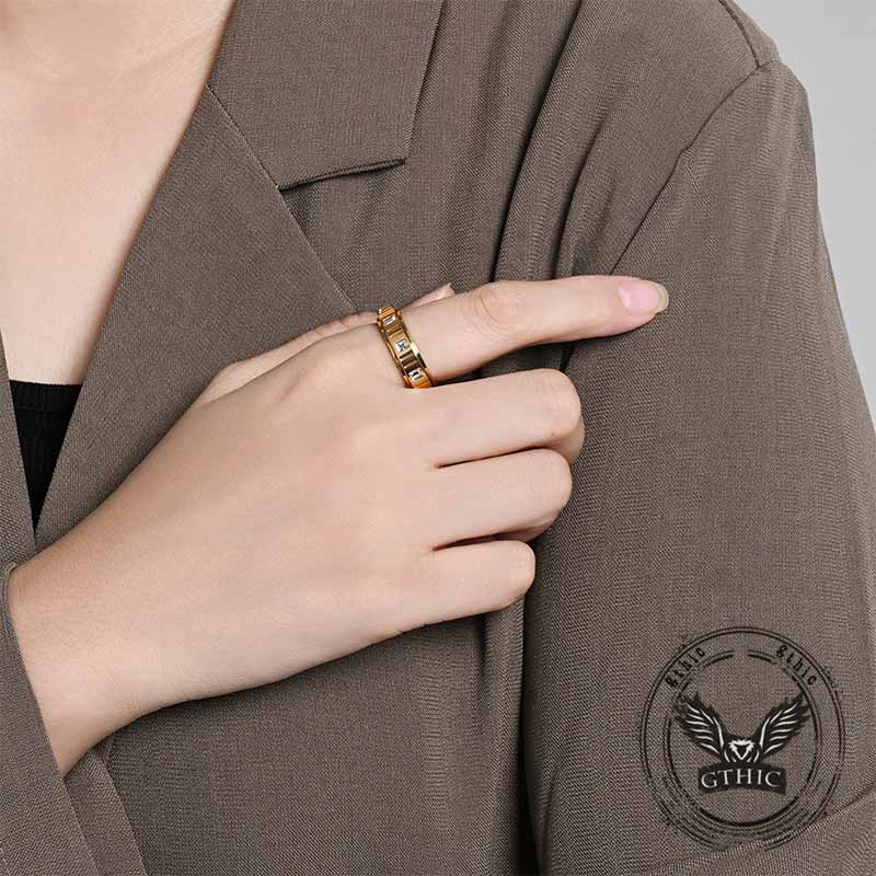 Minimalist Zircon Inlaid Stainless Steel Spinner Ring