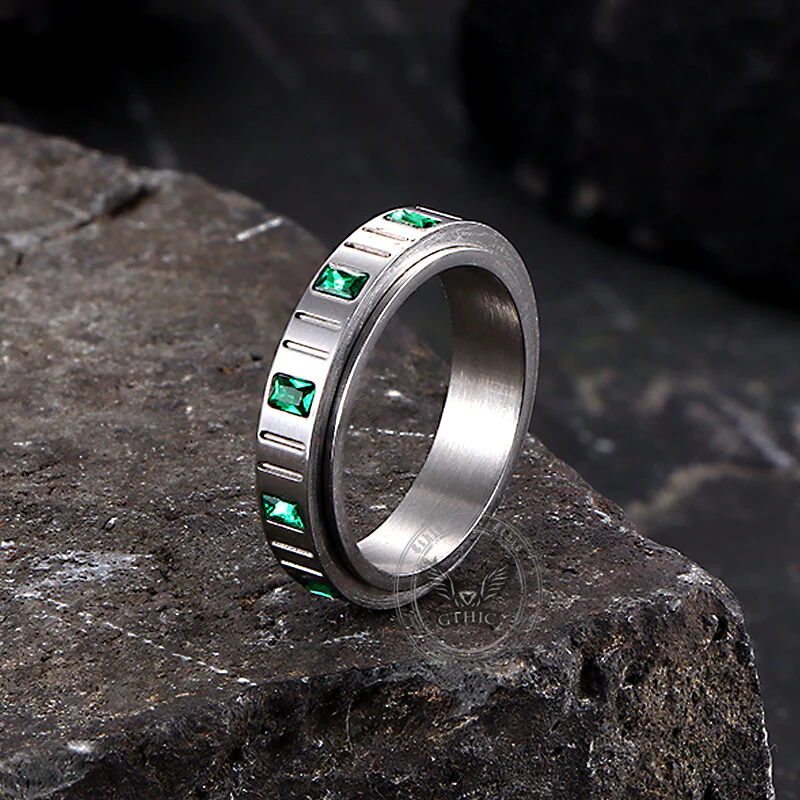 Minimalist Zircon Inlaid Stainless Steel Spinner Ring