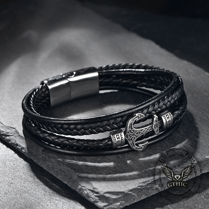 Punk Anchor Multi-layer Braided Leather Bracelet