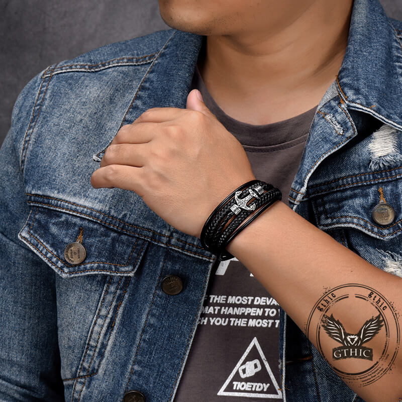 Punk Anchor Multi-layer Braided Leather Bracelet