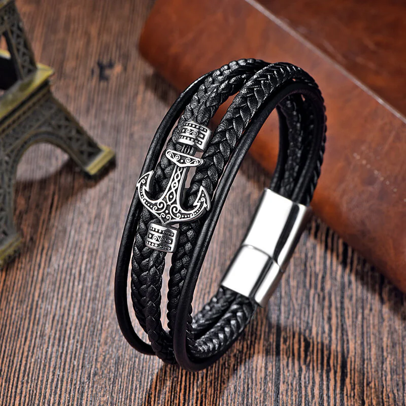 Punk Anchor Multi-layer Braided Leather Bracelet