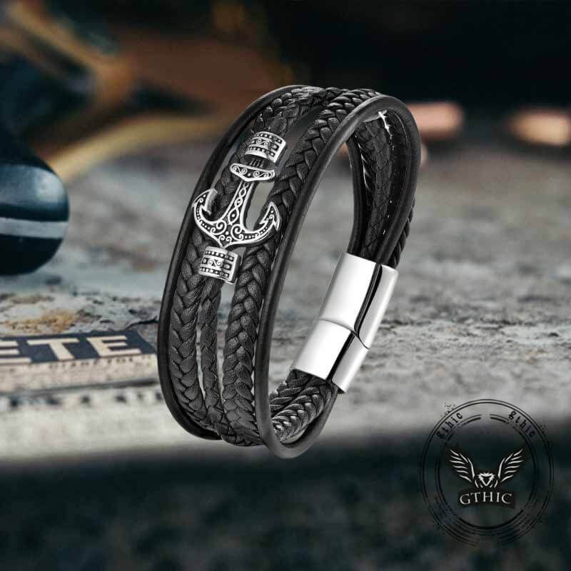Punk Anchor Multi-layer Braided Leather Bracelet