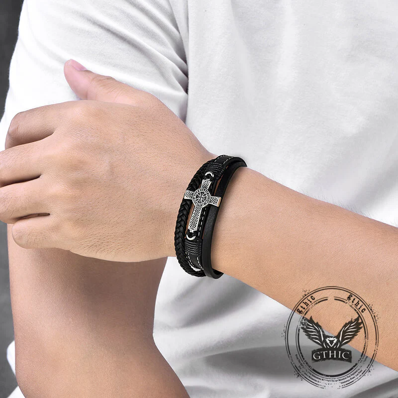 Creative Punk Cross Multi-Layer Braided Leather Bracelet