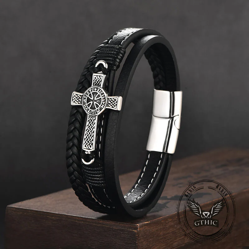 Creative Punk Cross Multi-Layer Braided Leather Bracelet