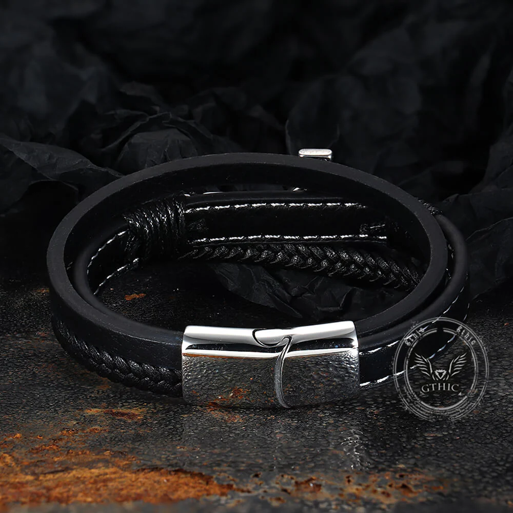 Creative Punk Cross Multi-Layer Braided Leather Bracelet