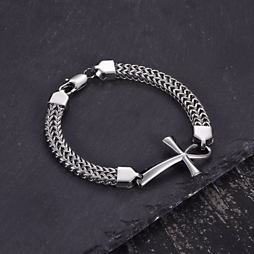 17923-double-row-chain-ankh-cross-stainless-steel-bracelet-10.webp Double-Row Chain Ankh Cross Stainless Steel Bracelet