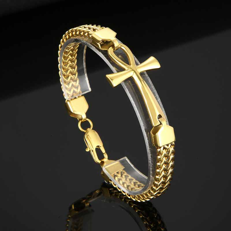 17923-double-row-chain-ankh-cross-stainless-steel-bracelet-11.jpg Double-Row Chain Ankh Cross Stainless Steel Bracelet
