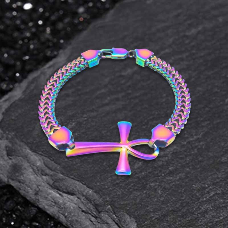 17923-double-row-chain-ankh-cross-stainless-steel-bracelet-12.jpg Double-Row Chain Ankh Cross Stainless Steel Bracelet
