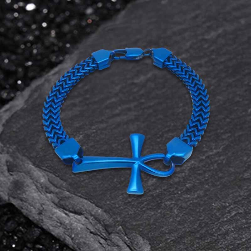 17923-double-row-chain-ankh-cross-stainless-steel-bracelet-14.jpg Double-Row Chain Ankh Cross Stainless Steel Bracelet