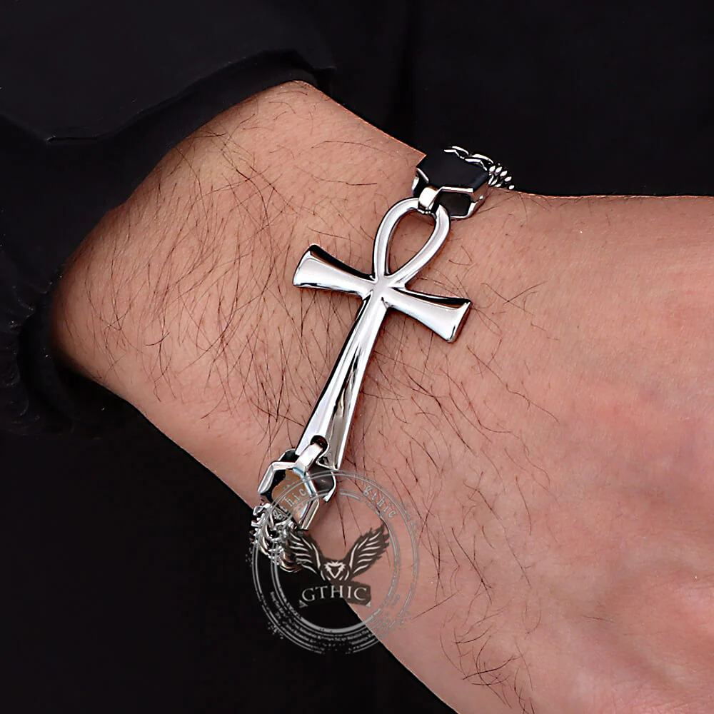 17923-double-row-chain-ankh-cross-stainless-steel-bracelet-3.webp Double-Row Chain Ankh Cross Stainless Steel Bracelet