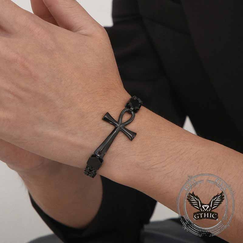 17923-double-row-chain-ankh-cross-stainless-steel-bracelet-4.jpg Double-Row Chain Ankh Cross Stainless Steel Bracelet