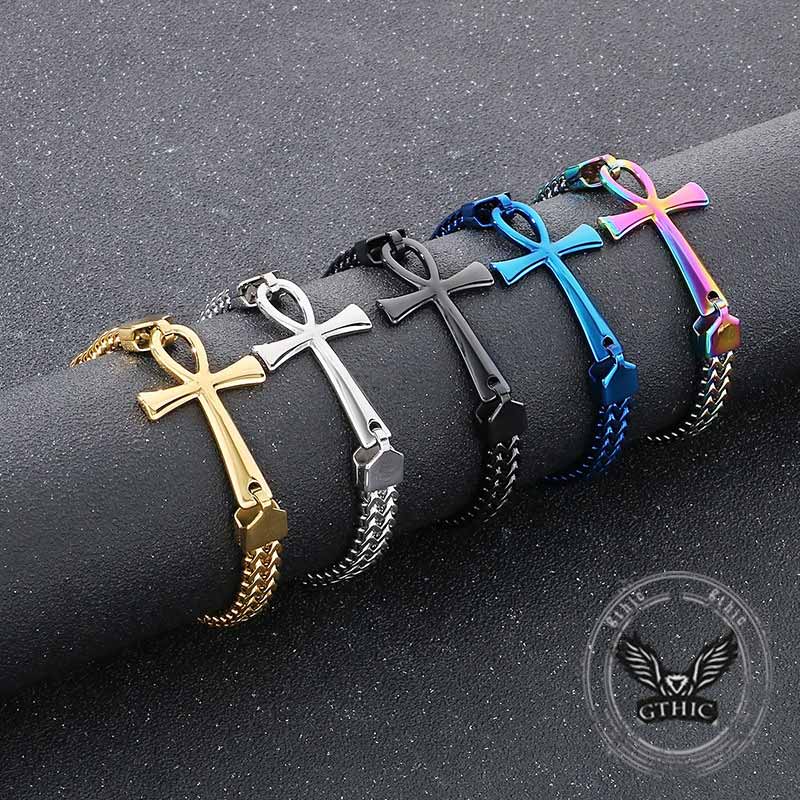 17923-double-row-chain-ankh-cross-stainless-steel-bracelet-5.jpg Double-Row Chain Ankh Cross Stainless Steel Bracelet