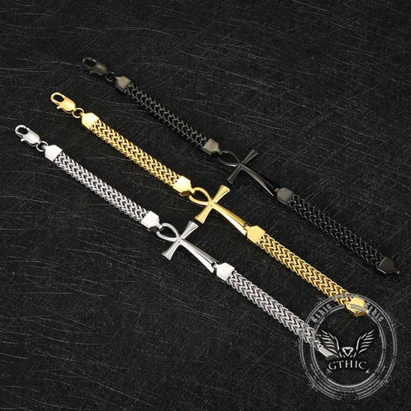 17923-double-row-chain-ankh-cross-stainless-steel-bracelet-6.jpg Double-Row Chain Ankh Cross Stainless Steel Bracelet