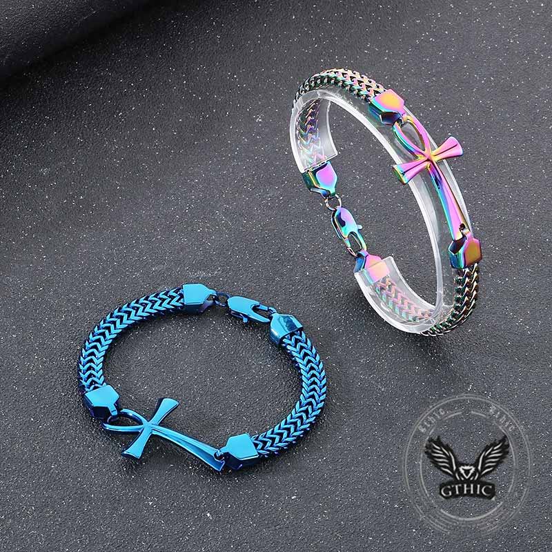17923-double-row-chain-ankh-cross-stainless-steel-bracelet-7.jpg Double-Row Chain Ankh Cross Stainless Steel Bracelet