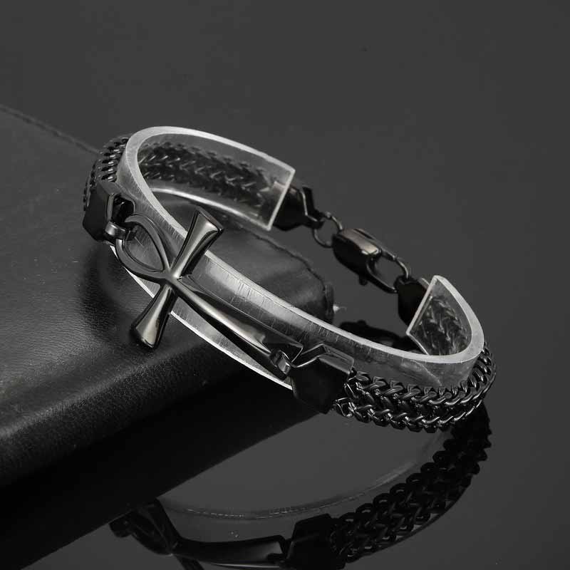 17923-double-row-chain-ankh-cross-stainless-steel-bracelet-9.jpg Double-Row Chain Ankh Cross Stainless Steel Bracelet