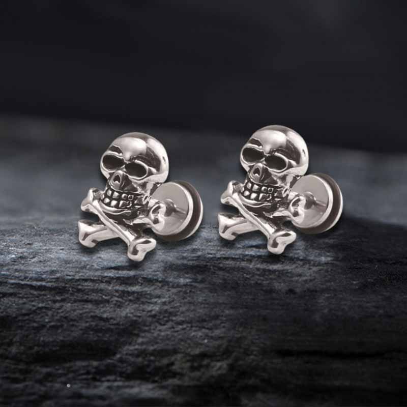 Punk Crossbones Skull Stainless Steel Stud Earrings