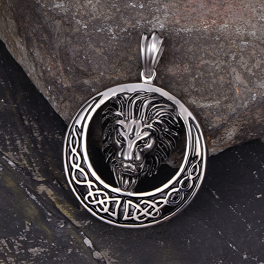 Punk Celtic Gem Hollow Lion Head Stainless Steel Pendant