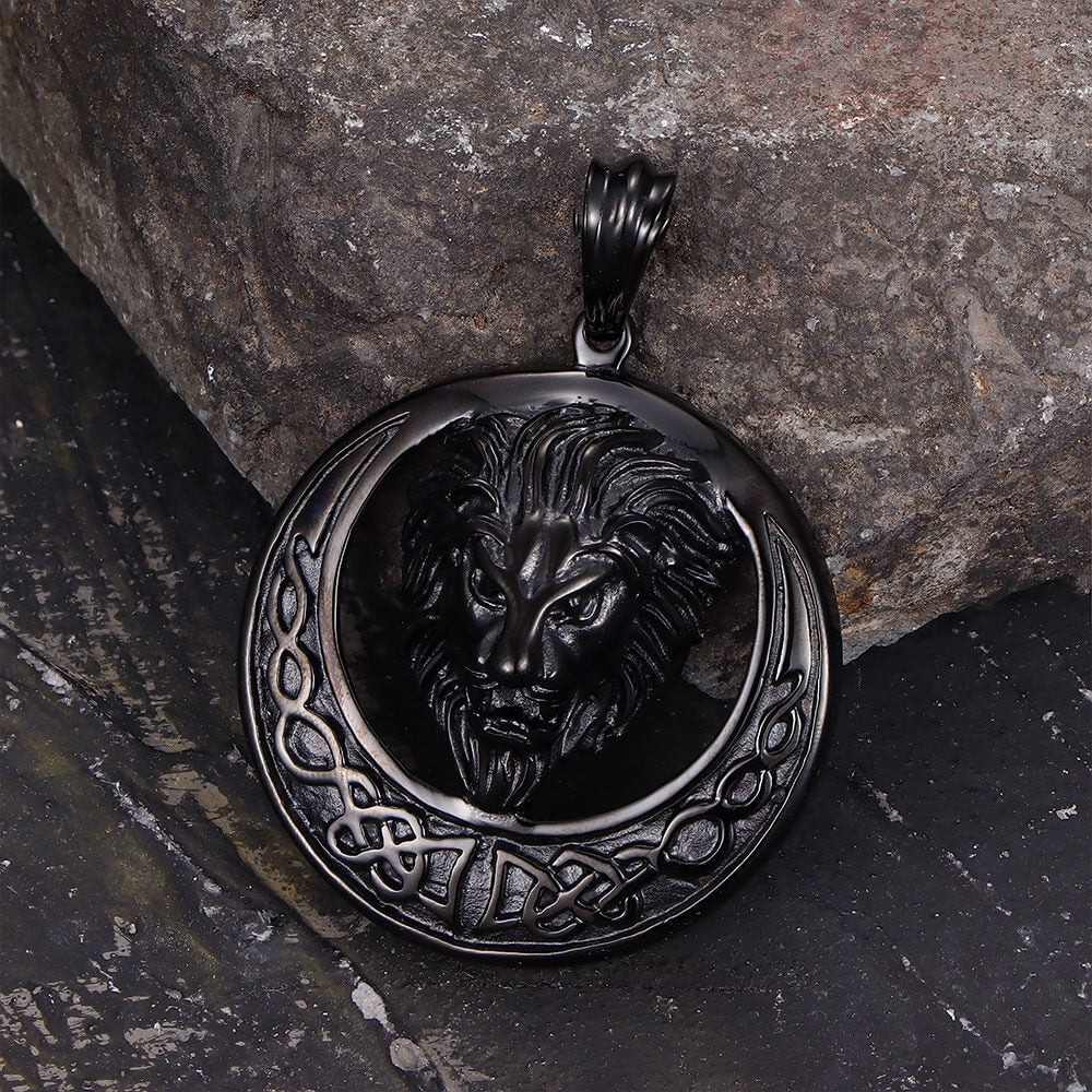 Punk Celtic Gem Hollow Lion Head Stainless Steel Pendant