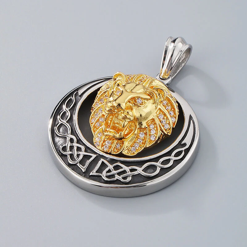 Punk Celtic Gem Hollow Lion Head Stainless Steel Pendant