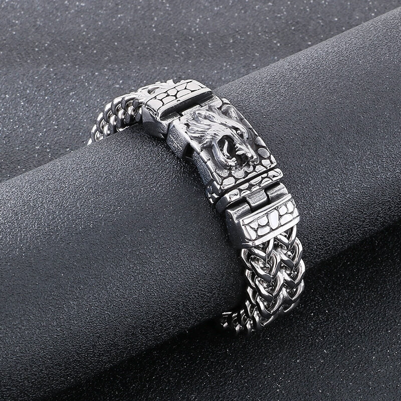 Classic Wolf Head Square Buckle Stainless Steel Bracelet