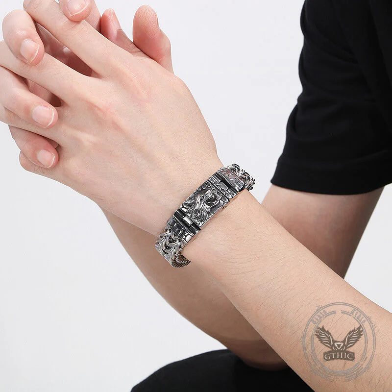 Classic Wolf Head Square Buckle Stainless Steel Bracelet