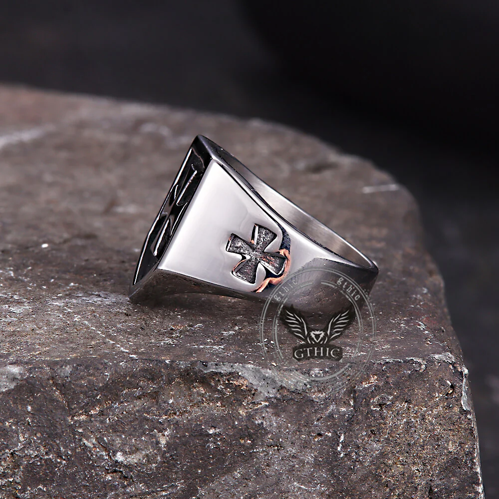 Vintage Cross Pattern Stainless Steel Shield Ring