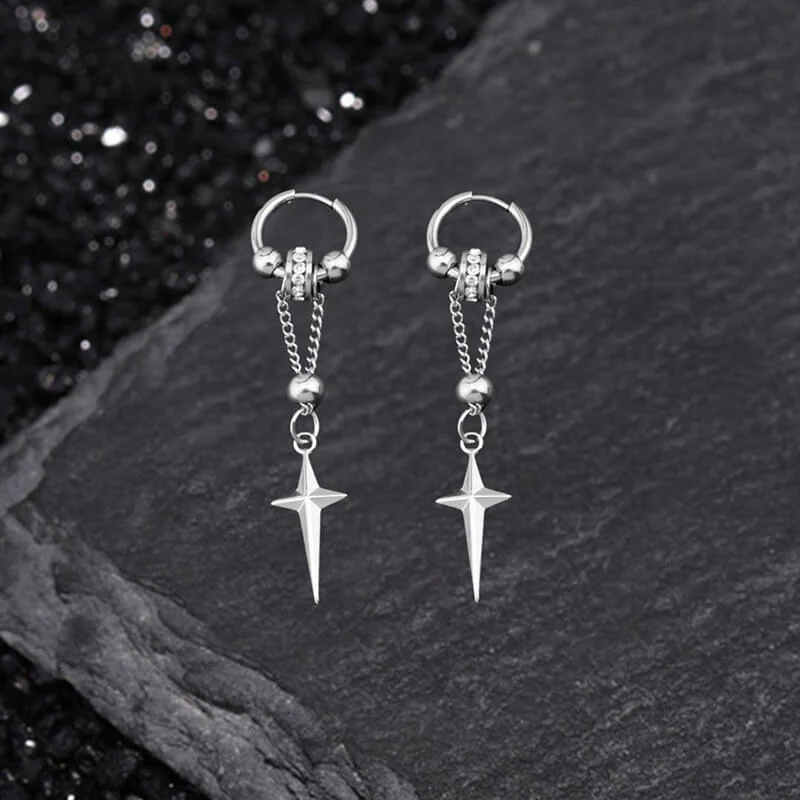 Gothic Star Tassel Chain Stainless Steel Drop Earrings