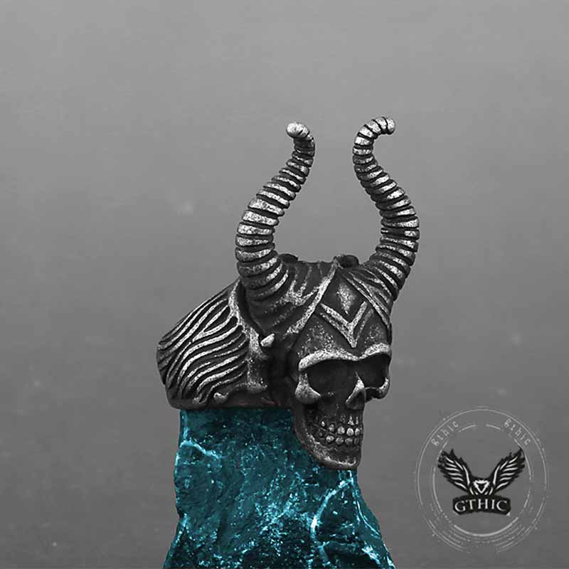 Vintage Satan Horn Stainless Steel Skull Ring
