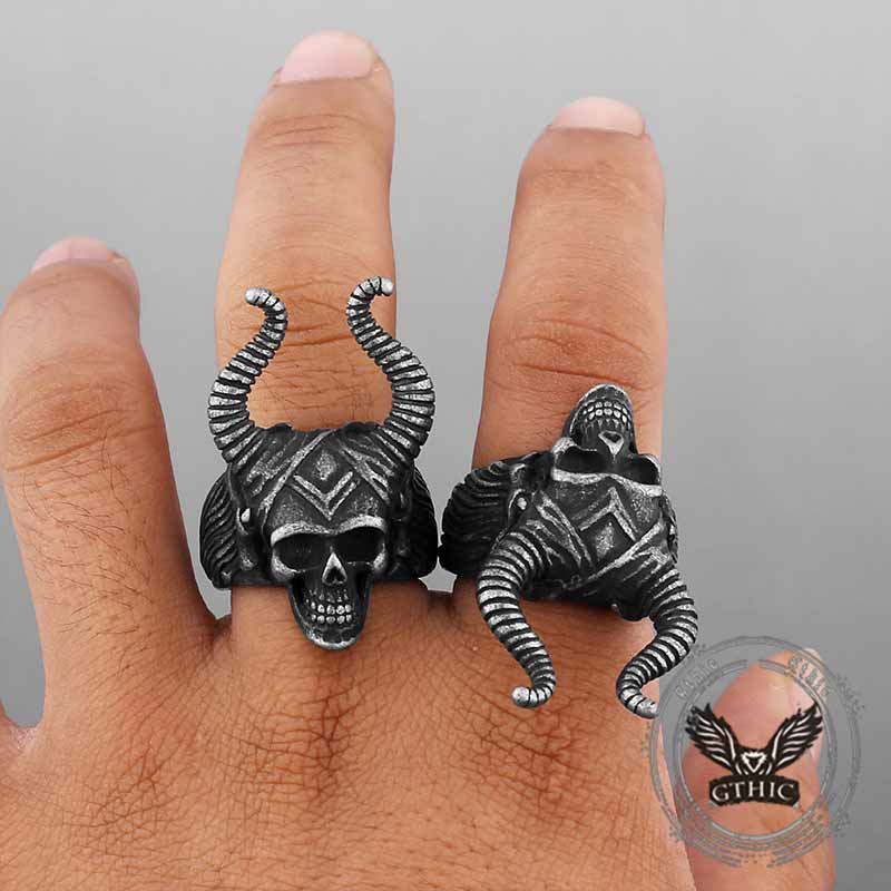 Vintage Satan Horn Stainless Steel Skull Ring