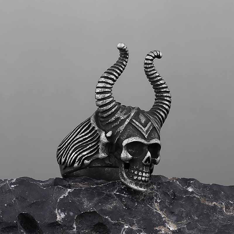 Vintage Satan Horn Stainless Steel Skull Ring