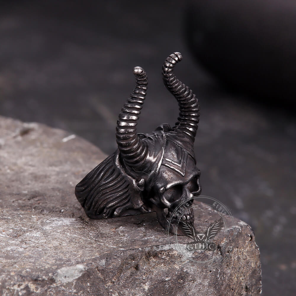 Vintage Satan Horn Stainless Steel Skull Ring
