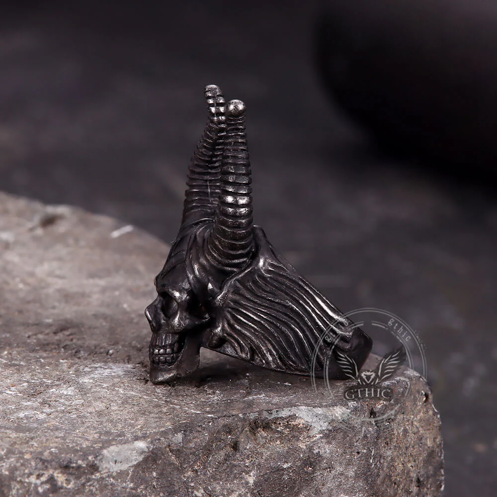 Vintage Satan Horn Stainless Steel Skull Ring