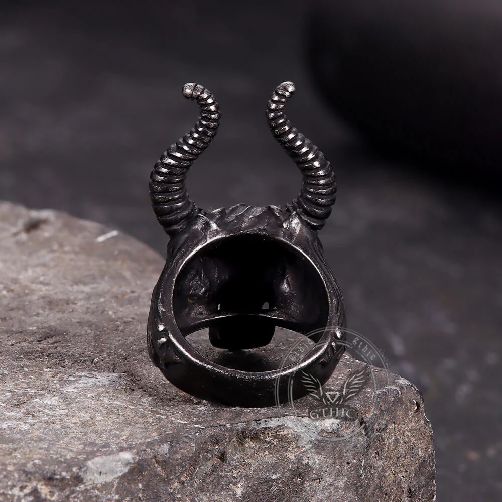 Vintage Satan Horn Stainless Steel Skull Ring