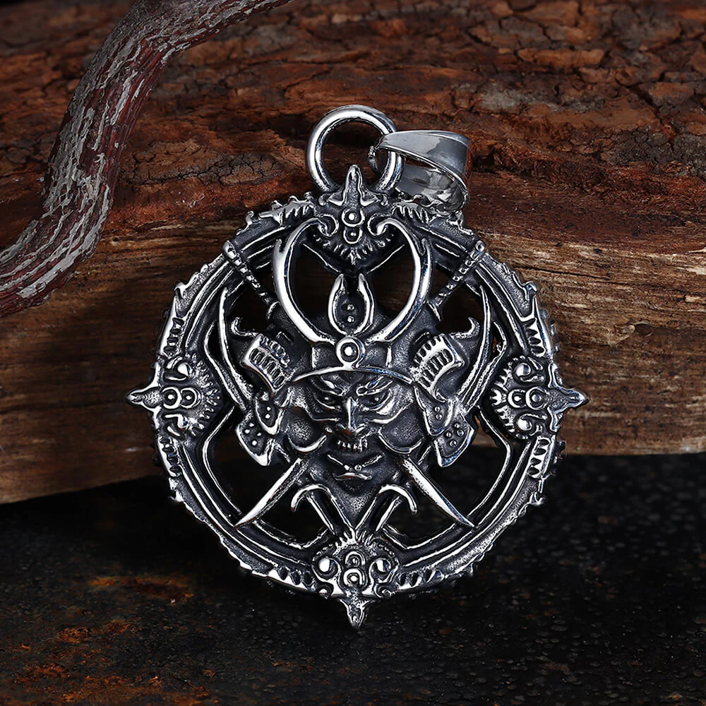 Vintage Turntable Samurai Demon Stainless Steel Pendant