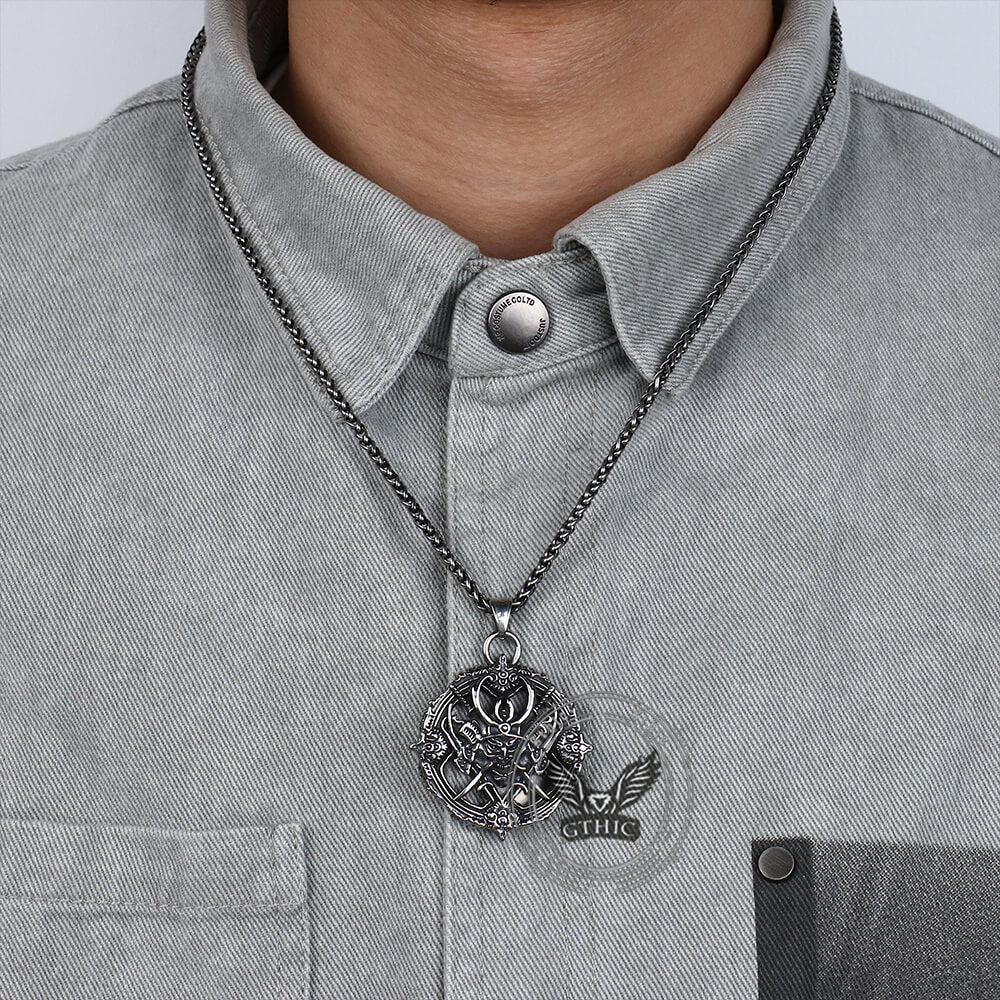 Vintage Turntable Samurai Demon Stainless Steel Pendant