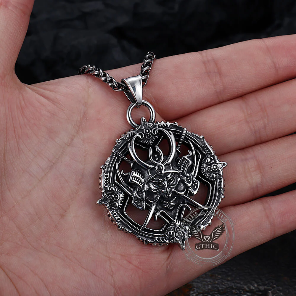 Vintage Turntable Samurai Demon Stainless Steel Pendant