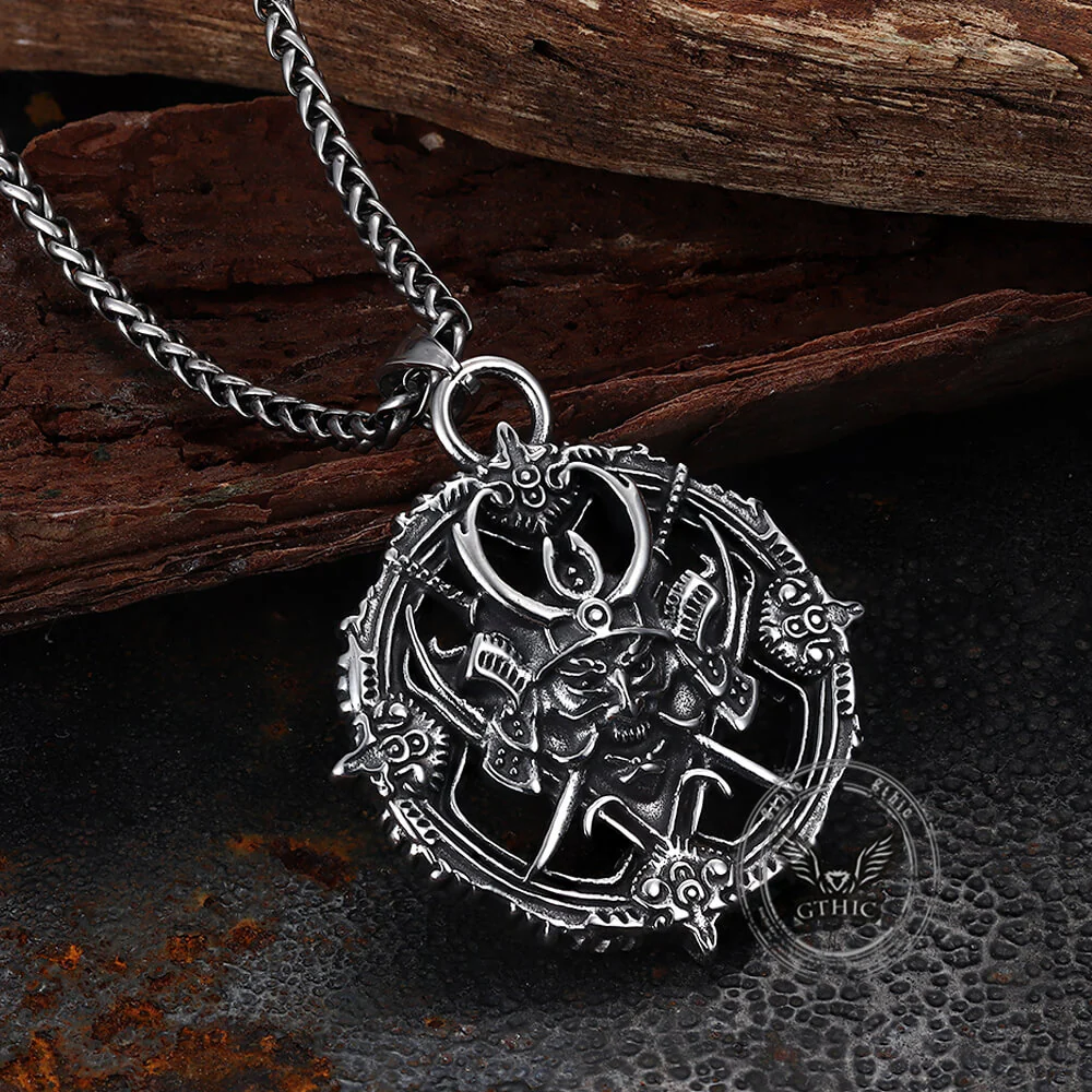 Vintage Turntable Samurai Demon Stainless Steel Pendant