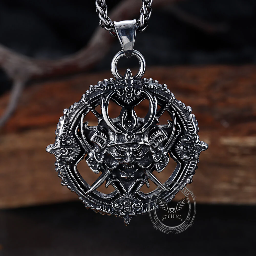 Vintage Turntable Samurai Demon Stainless Steel Pendant