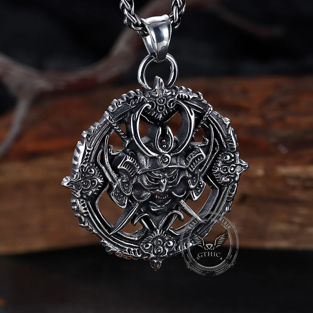 Vintage Turntable Samurai Demon Stainless Steel Pendant