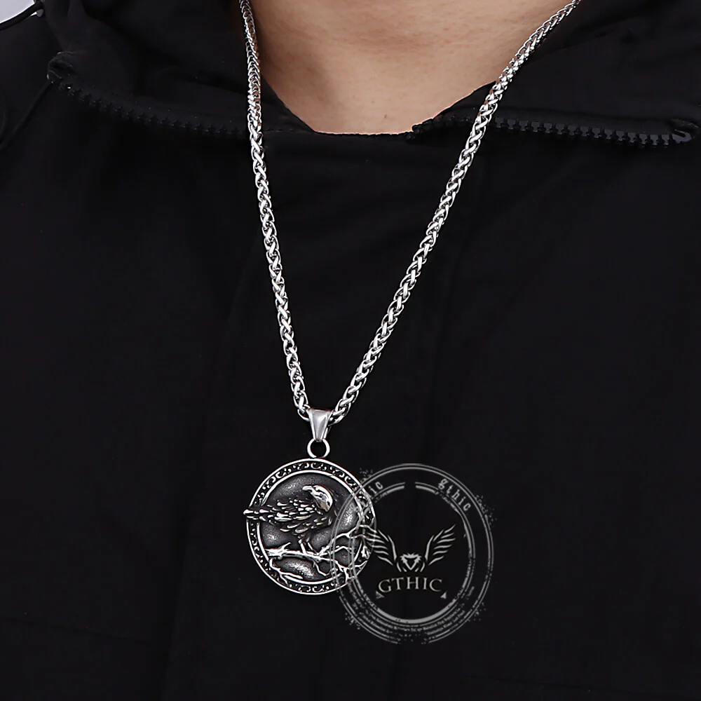 Vintage Viking Raven Stainless Steel Nordic Pendant