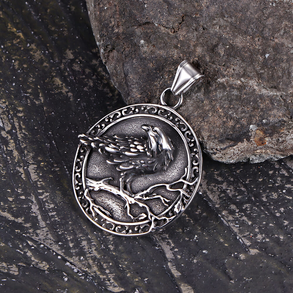 Vintage Viking Raven Stainless Steel Nordic Pendant