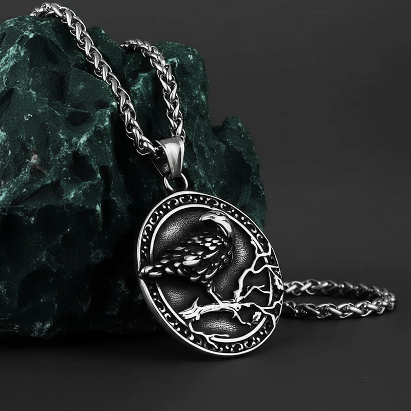 Vintage Viking Raven Stainless Steel Nordic Pendant